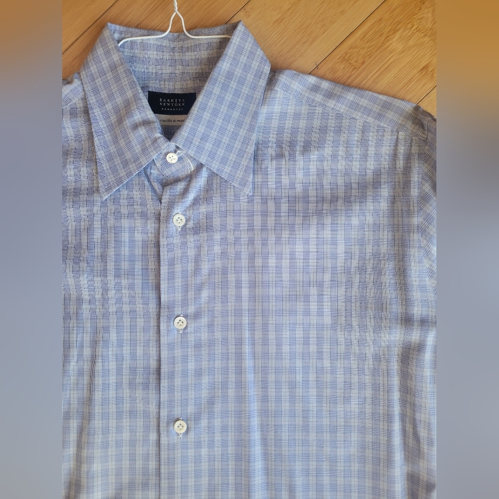 Barneys New York Men's Light Blue Plaid Shirt